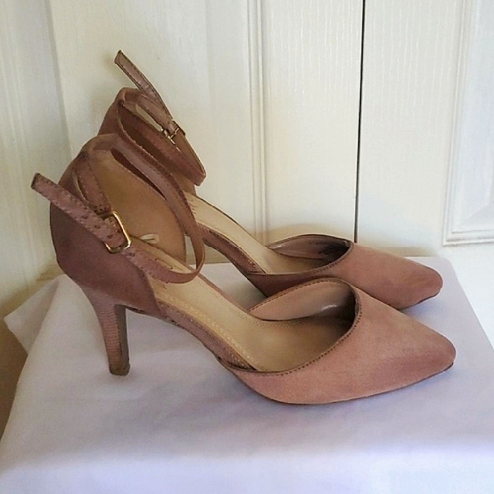 Impo Women's Nude Suede Ankle Strap High Heels Pumps Shoes, Sz 5.5, 3 inches